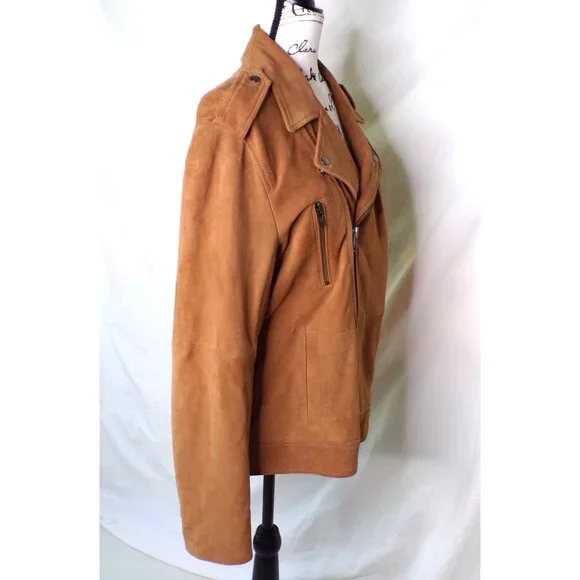 🆕OPEN EDIT from Nordstrom Suede Leather Moto Jacket Medium Camel Brown - Picture 9 of 12